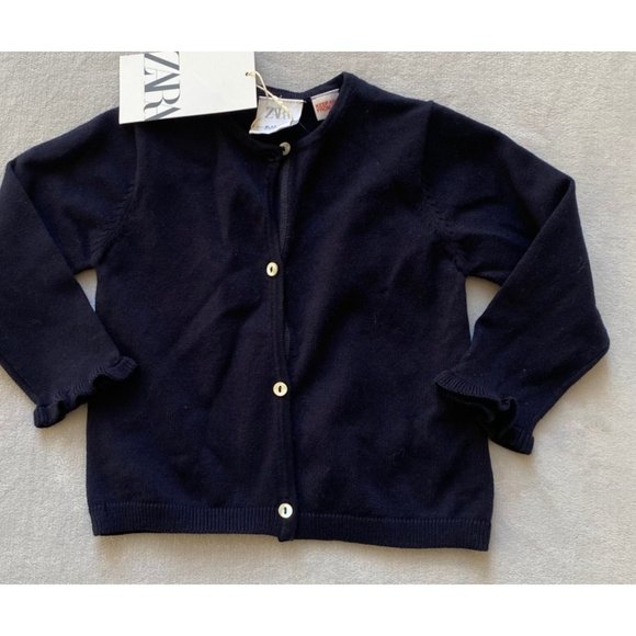 Zara girls baby navy blue knit sweater cardigan ruffle sleeve 9-12m NWT - Picture 3 of 5
